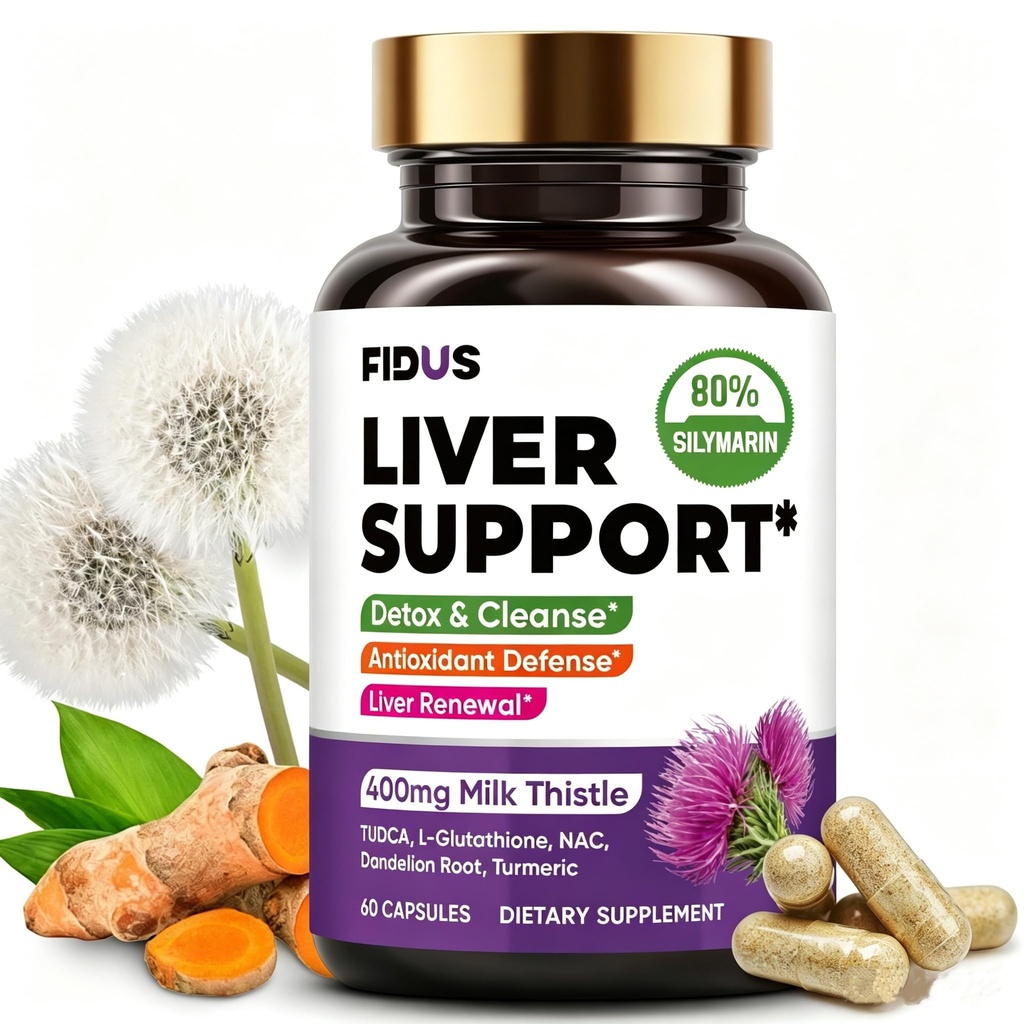 Fidus Milk Thistle Liver Liver Cleanse Detox & Detox Capsules - 400mg Silymarin with TUDCA, NAC, Turmeric & Dandelion Root for Liver Support - 60 Capsules