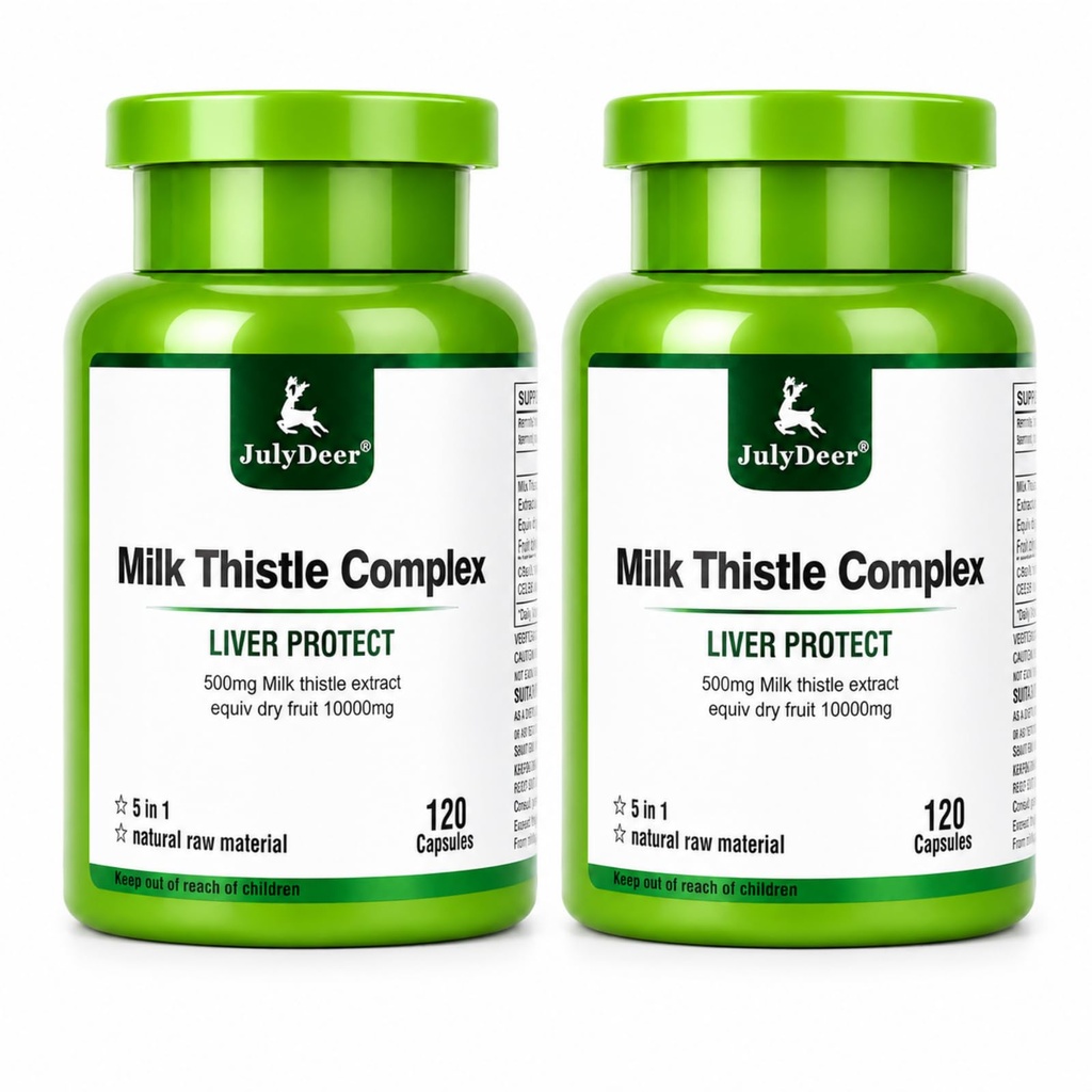 Milk Thistle Supplement 90% Silymarin, 500mg Milk Thistle Extract per Serving, 5-in-1 Daily Liver Support with Turmeric, Glutathione & Alpha Lipoic Acid, 120 Vegan Capsules per Bottle, Pack of 2