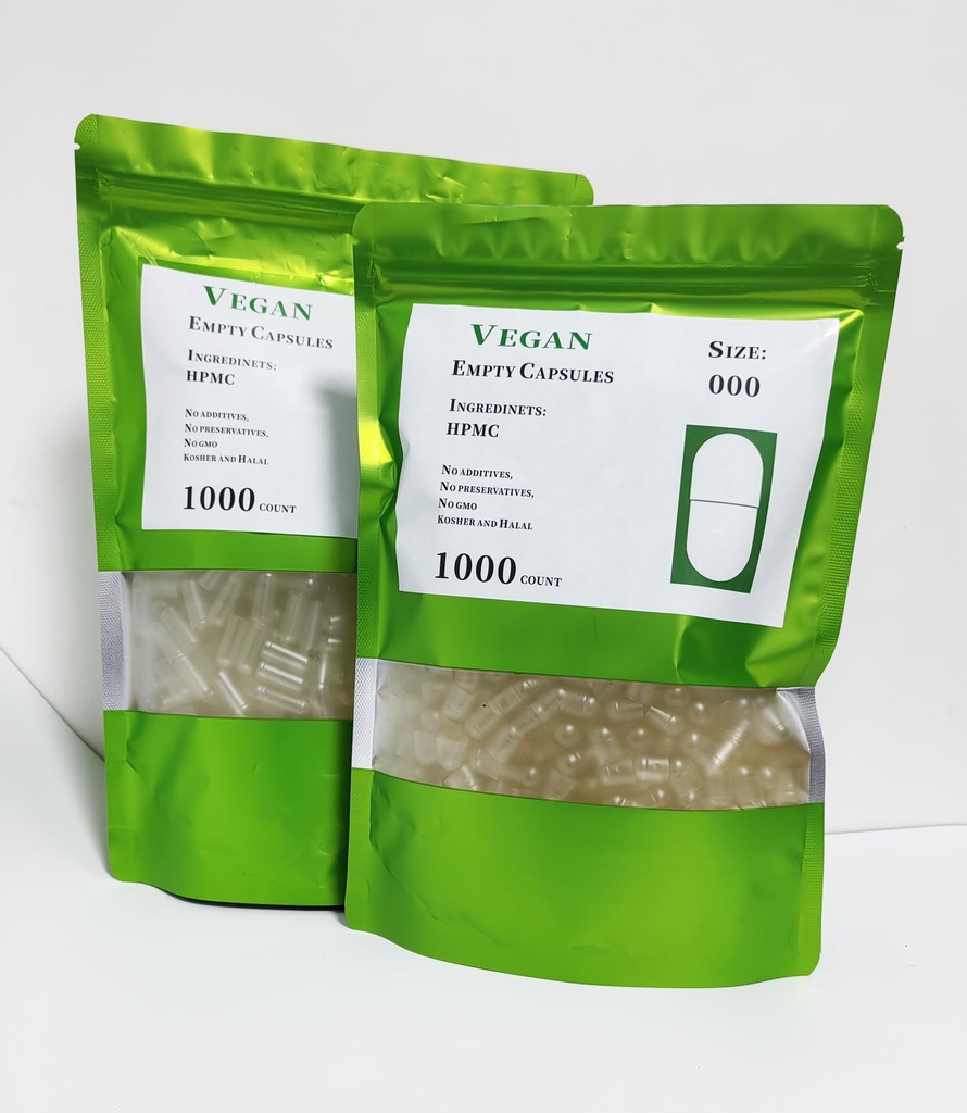 Size 000#Empty Capsules-Clear Empty Vegetarian Capsule 000# Separated in Bags for Do It Yourself Supplements (1000 Count)