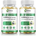 Oregano olie med sort frøolie, 6000mg Oregano oliekapsler Organiske naturlige carvacrol & Thymoquinon, immunfordøjelsesstøtte, non-GMO, gluten fri, 120 Greve