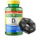 Bundle: Spring - Valley Vitamin D3 50 Mcg (2,000 IU) Softgels, 400 Count + Weekly Pillbox