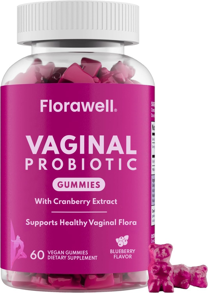 Florawell® Vaginal Probiotic Gummies for Women - pH Balance, Healthy Odor, Yeast Balance & Intimate Flora Support - with Cranberry Extract - Natural Berry Flavor - 60 Vegan Gummies