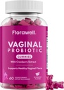 Florawell® Vaginal Probiotic Gummies for Women - pH Balance, Healthy Odor, Yeast Balance & Intimate Flora Support - with Cranberry Extract - Natural Berry Flavor - 60 Vegan Gummies