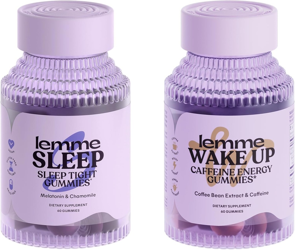 Lemme Sleep and Wake Up Bundle - Sleep Gummies for Better Night 's Hvil & Wake Up Coffein Gummies for Energy - Gluten- Free, Non- GMO, 60 Greve hver