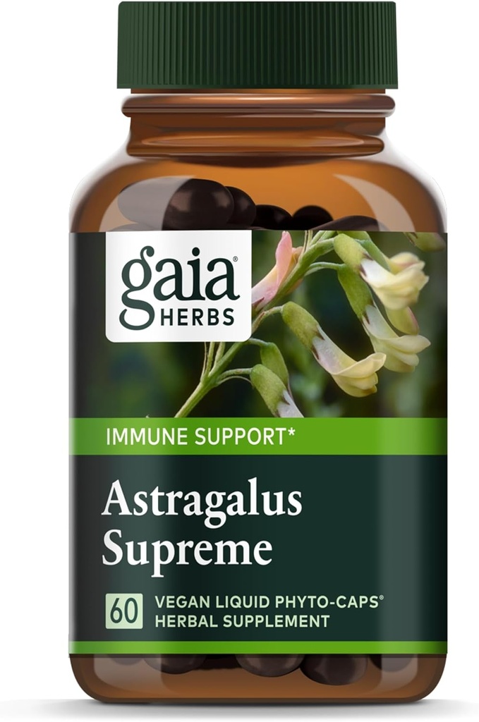 Gaia Herbs Astragalus Supreme - Immune & Antioxidant Support* - Herbal Supplement with Astragalus Root, Schisandra Berry & Ligustrum - 60 Vegan Liquid Phyto-Capsules (15-Day Supply)