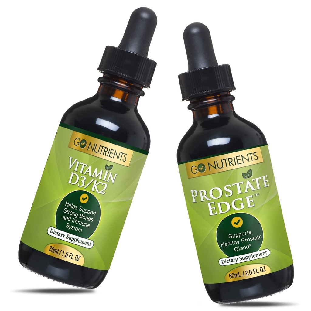 Go Nutrients Liquid Vitamin D3 med K2 (MK- 7) Drops & Prostata Edge Prostata supplement til mænd med Pygeum og Saw Palmetto Extract Vitamin D3 og K2 Liquid Vitamin Drops At hjælpe følelsesmæssige tilstand
