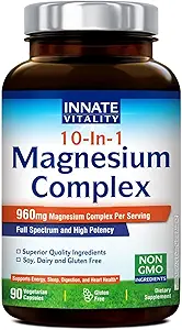 Innate Vitality 10- in-1 Magnesium Complex 960mg, 420mg Elemental Mag per servering, med Magnesium Glycinat, Citrate, Malat, og mere, søvn, fordøjelse, energistøtte, 90 Vegan Caps