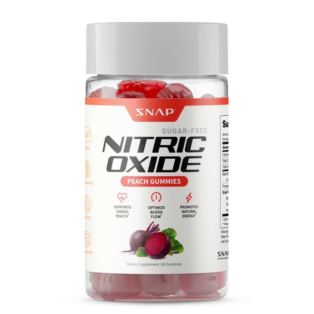 Snap Kosttilskud Beet Root Gummies, Nitrogen Oxide Supplement med Økologiske Beets, Vitaminer, Pomegranat og Antioxidanter til energi, Circulation Support, 60 Sugar Free Gummies, Peach