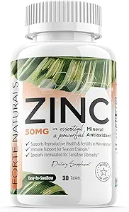 Zink 50 mg, (30 tabletter), specielt formuleret til sensitiv mave, immunstøtte, hud & hår, Vegansk Zink supplement, Non- GMO Made in USA