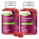 Viteey Vitamin B Complex Gummies med C-vitamin - Energi, Metabolisme og immunforsvar - B6, B12, Niacin, Folinsyre, Biotin, Calcium - Vegan, Gluten- Free - 120 Tæl
