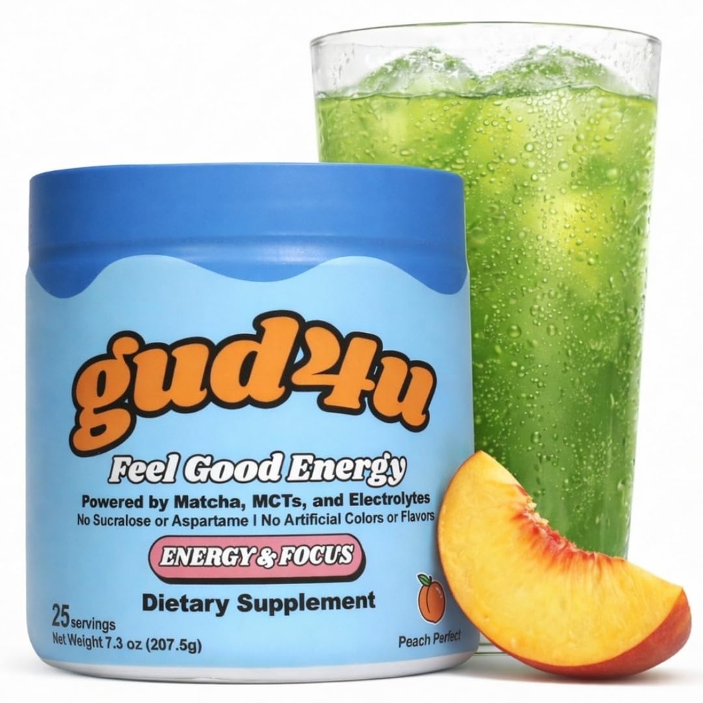 Gud4u - Natural Energy Supplement - 2g Matcha, MCT's & Electrolytes - Functional Stack: Energy, Focus & Metabolic Support