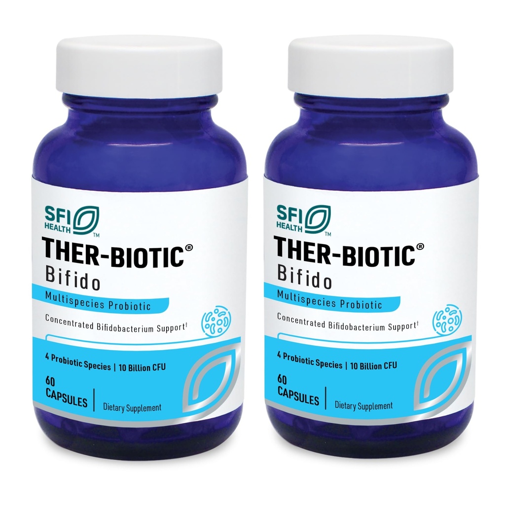 Klaire Labs SFI Health Ther-Biotic Factor 4-100% Bifidobacterium Probiotic - Bifidobacterium Bifidum with Breve, Lactis & Longum - Immune & Gut Health Support - Hypoallergenic (60 Caps / 2 Pack)
