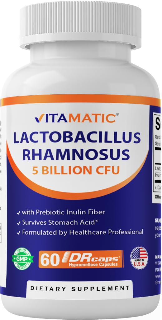 Vitamatisk Lactobacillus Rhamnosus 5 milliarder per DR kapsel (10 milliarder pr. 2 kapsler) - 60 greve - Avanceret fordøjelses- og immunstøtte - Lavet med Prebiotic Inulin Fiber