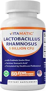 Vitamatisk Lactobacillus Rhamnosus 5 milliarder per DR kapsel (10 milliarder pr. 2 kapsler) - 60 greve - Avanceret fordøjelses- og immunstøtte - Lavet med Prebiotic Inulin Fiber
