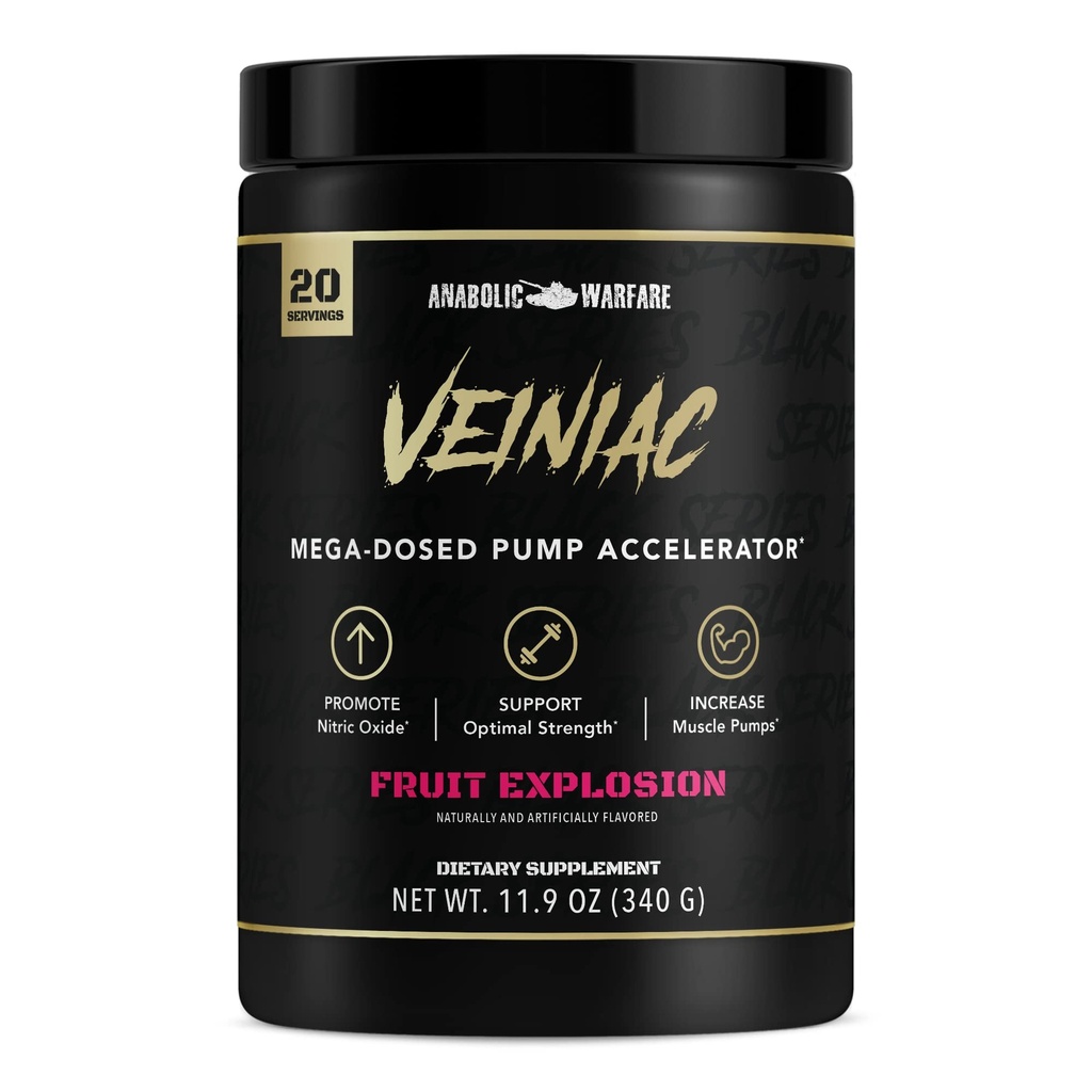 Anabolsk krigsførelse Veiniac Muskelpumpe Aktivator Supplement Stimulant Gratis Pre- Workout med L- Citrullin, Betain Vandfri, & Tilføjet AGMass ™, Øger nitrogenoxid *, Frugt Punch 20 Serveringer