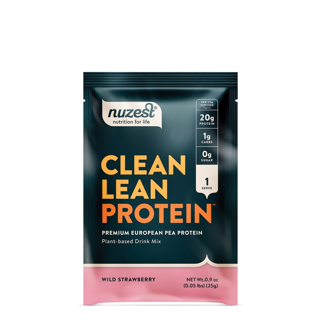 Nuzest - Pea Protein Powder - Clean Lean Protein, Premium Vegan Plant Protein Powder, Dairy Free, Gluten Free, GMO fri, naturligt sødet Protein Shake, Wild Strawberry, 1 Servering, 0.9 oz