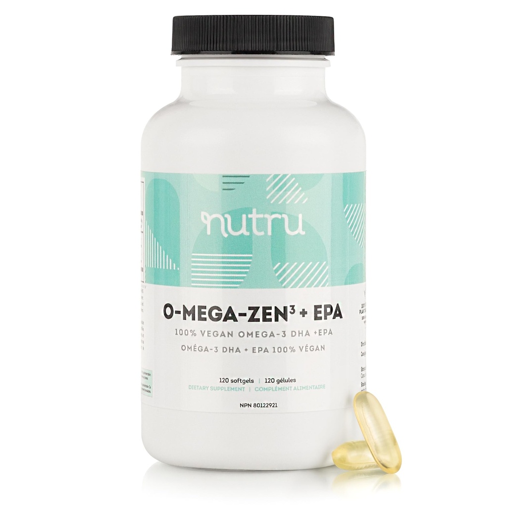 O- Mega- Zen3 + EPA Vegan Omega 3 Supplement - Fish Oil Alternative - Premium Marine Algal baseret Omega-3 DHA og EPA fedtsyrer - Carrageenan Free - 120 Softgels