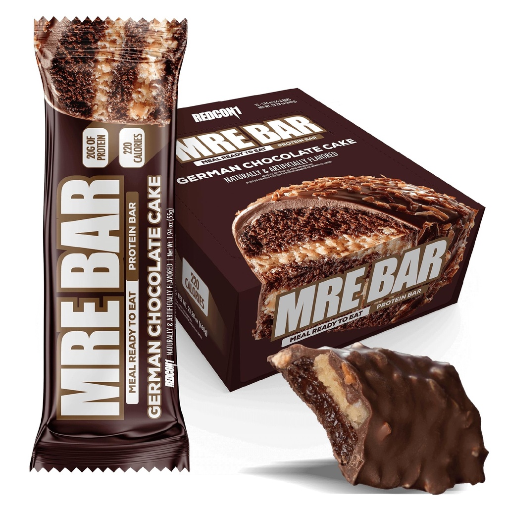 REDCON1 MRE German Chocolate Cake Protein Bars - 12 Count Snack Bars for Breakfast or Post-Workout