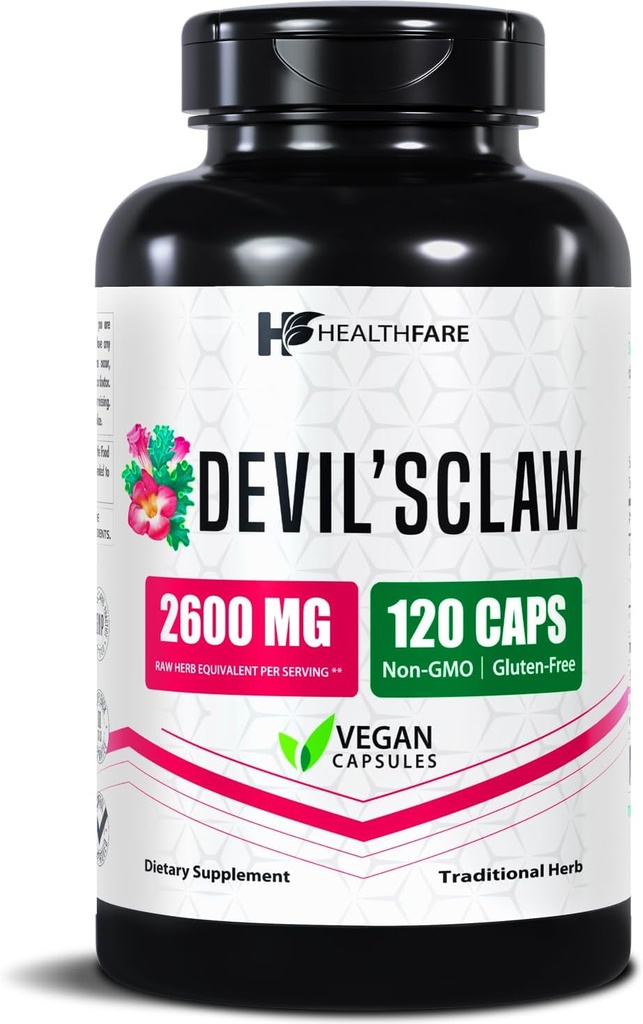 Healthfare Devils Claw Root Dew 124; 2600mg Herbal Supplement 124; 120 Vegan Kapsler Devils 124; Koncentreret Root Extract for Joint Support