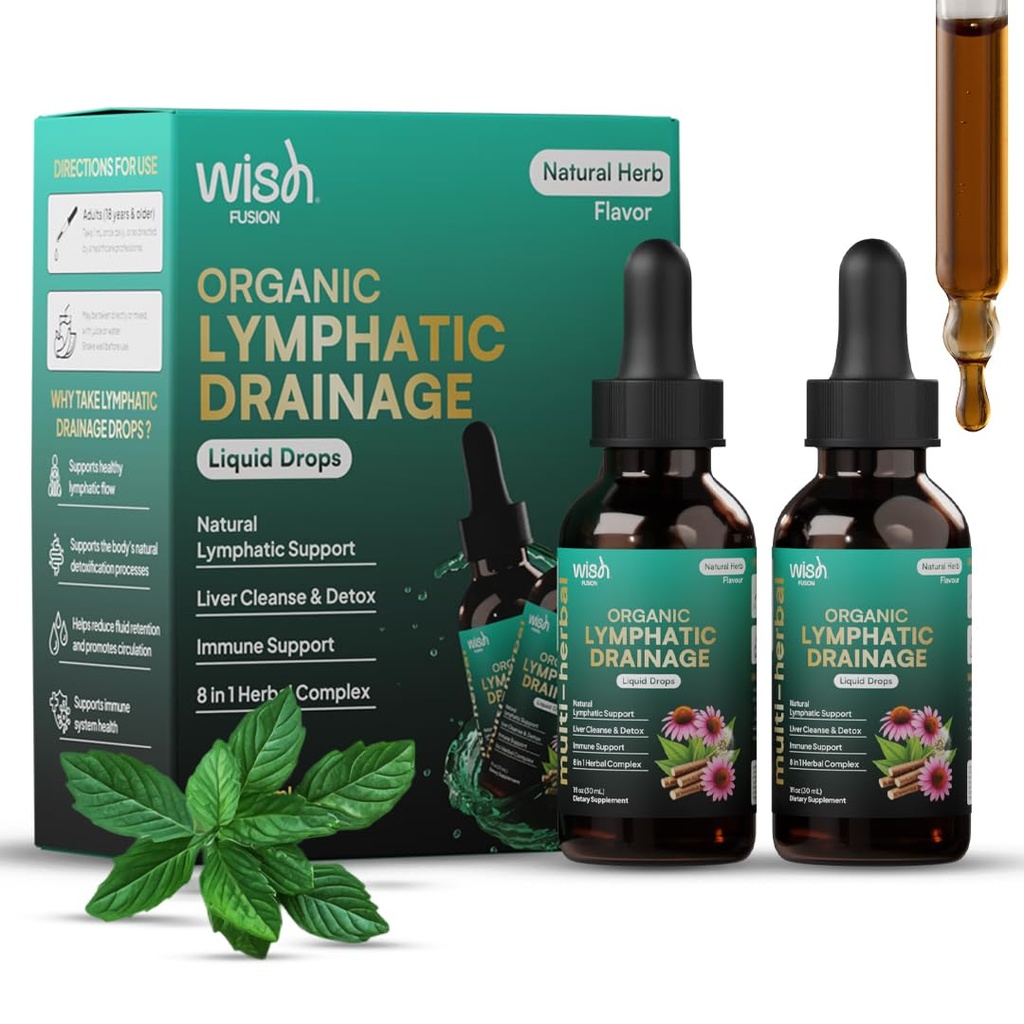 Organic Lymphatic Drainage 2 Pack Liquid Drops Lymphatic Support Drops for Liver Cleanse Detox with Echinacea, Mullein, Burdock Root & Dandelion Lymphatic Drainage Supplements for Adults