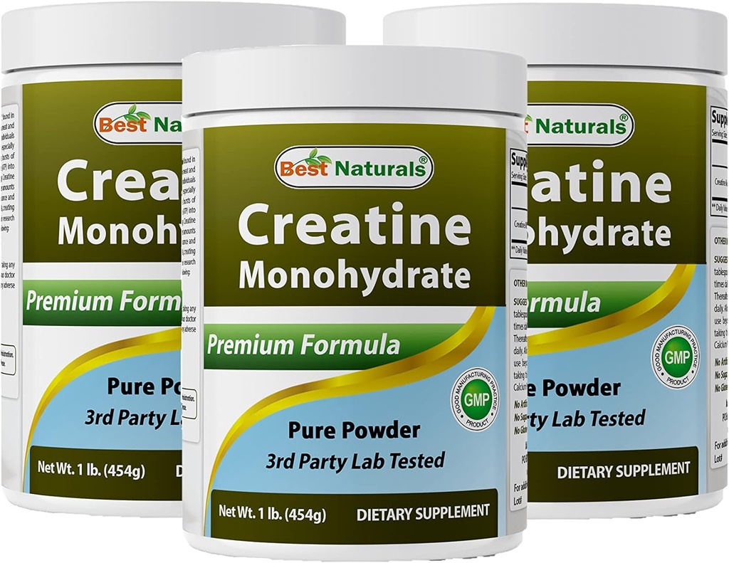 Bedste Naturals Creatinine Monohydrat 1 Lb Pure Powder (1 LB (pakning med 3))