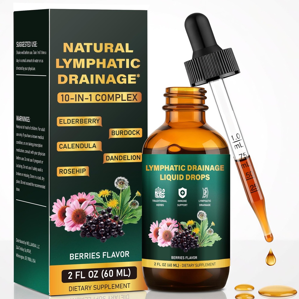 Lymphatic Drainage Drops, 10-in-1 Lymphatic Drainage Supplement, Supports Overall Wellness, Herbal Blend with Echinacea & Elderberry
