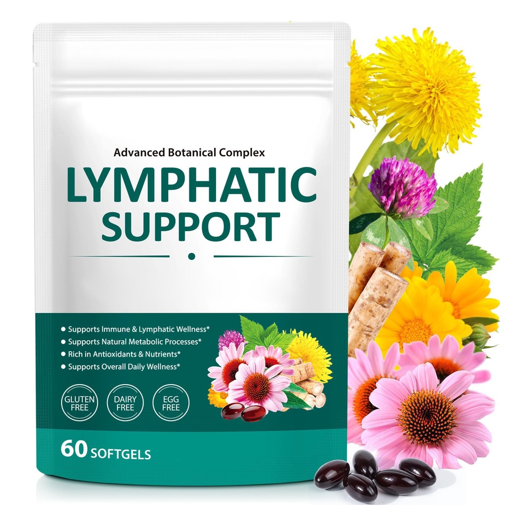 Lymphatic Drainage Supplement, with Echinacea, Dandelion and Burdock, Promotes Healthy Circulation & Fluid Balance, Lymph System Support Supplement for Women & Men - 60 Softgels