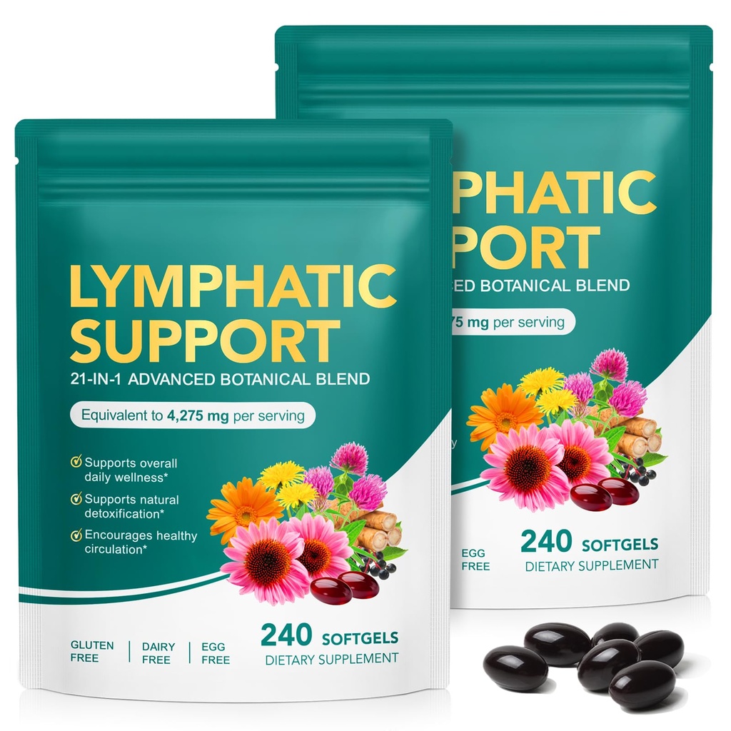 Lymphatic Drainage Supplements 480 Softgels, Lymph System Support Supplement for Women, Lymphatic Drainage Supplement with 21-in-1 Herbal Blend to Reduce Swelling, Supports Fluid Balance Immune System