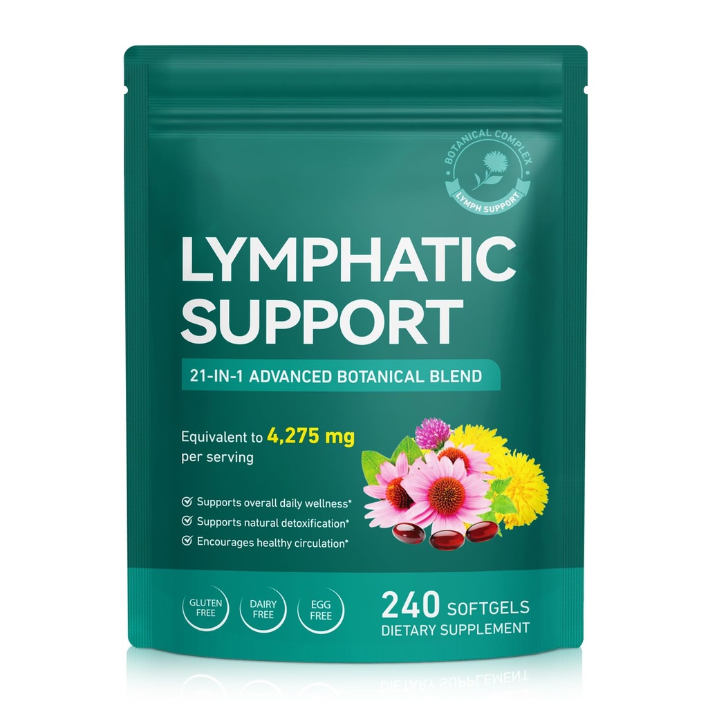 Lymphatic Drainage Supplement - 240 Softgels | 4275mg Herbal Blend | Lymph System Support with Echinacea, Dandelion & Burdock Root | Supports Overall Daily Wellness