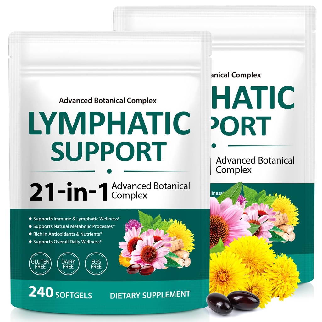 Lymphatic Drainage Supplements 2 Pack– Lymphatic Drainage Capsules Herbal Complex with Echinacea, Dandelion, Burdock Root – Lymphatic System Support for Men & Women