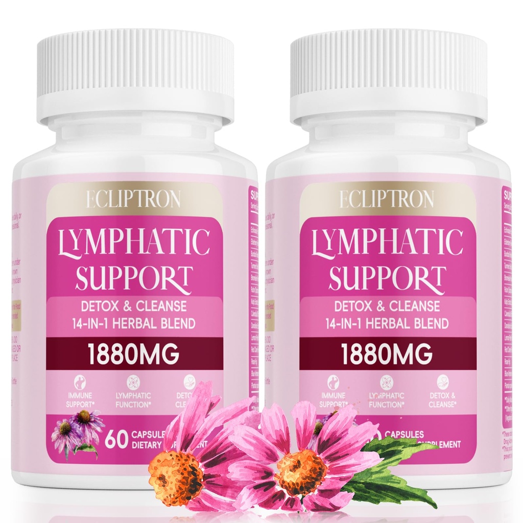 Lymphatic Drainage Supplement 1880 mg, Lymph Detox Cleanse & Immune Support, Lymphatic System Support Supplement with Echinacea, Dandelion, Turmeric, Burdock, Elderberry, and Calendula, 120 Capsules
