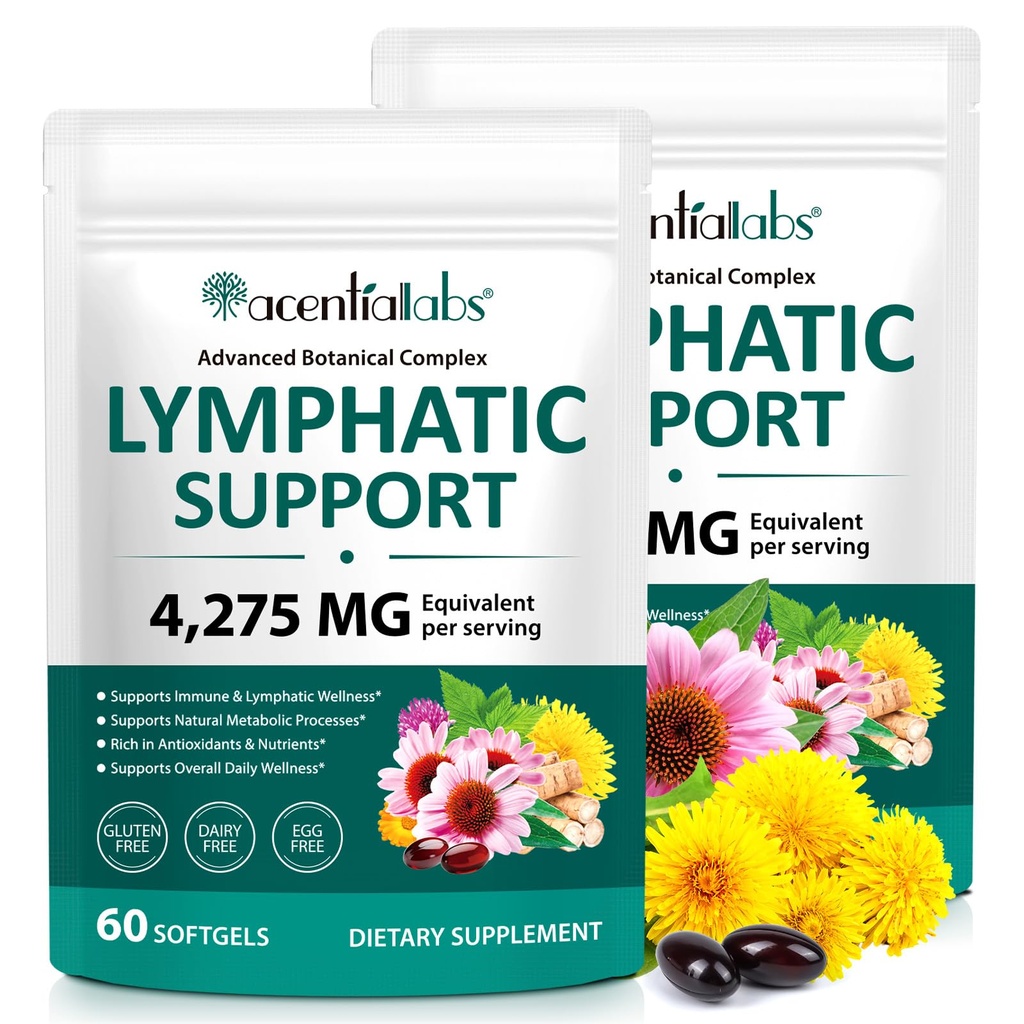 Lymphatic Drainage Supplements - 2 PACK 4275mg Herbal Lymph System Support with Dandelion, Burdock, Echinacea, Turmeric & Bromelain, Promotes Fluid Balance & Immune Health for Women & Men,240 Softgels