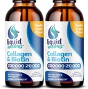 Flydende Collagen og Biotin, 2 Fl. Oz, Ultra- Strength Collagen Kosttilskud til kvinder, Keto Friendly Biotin til hårvækst Kvinder, Nails, & Hud Vitaminer B7 Collageno Peptider - Vanilla Flavor - 2 Pack