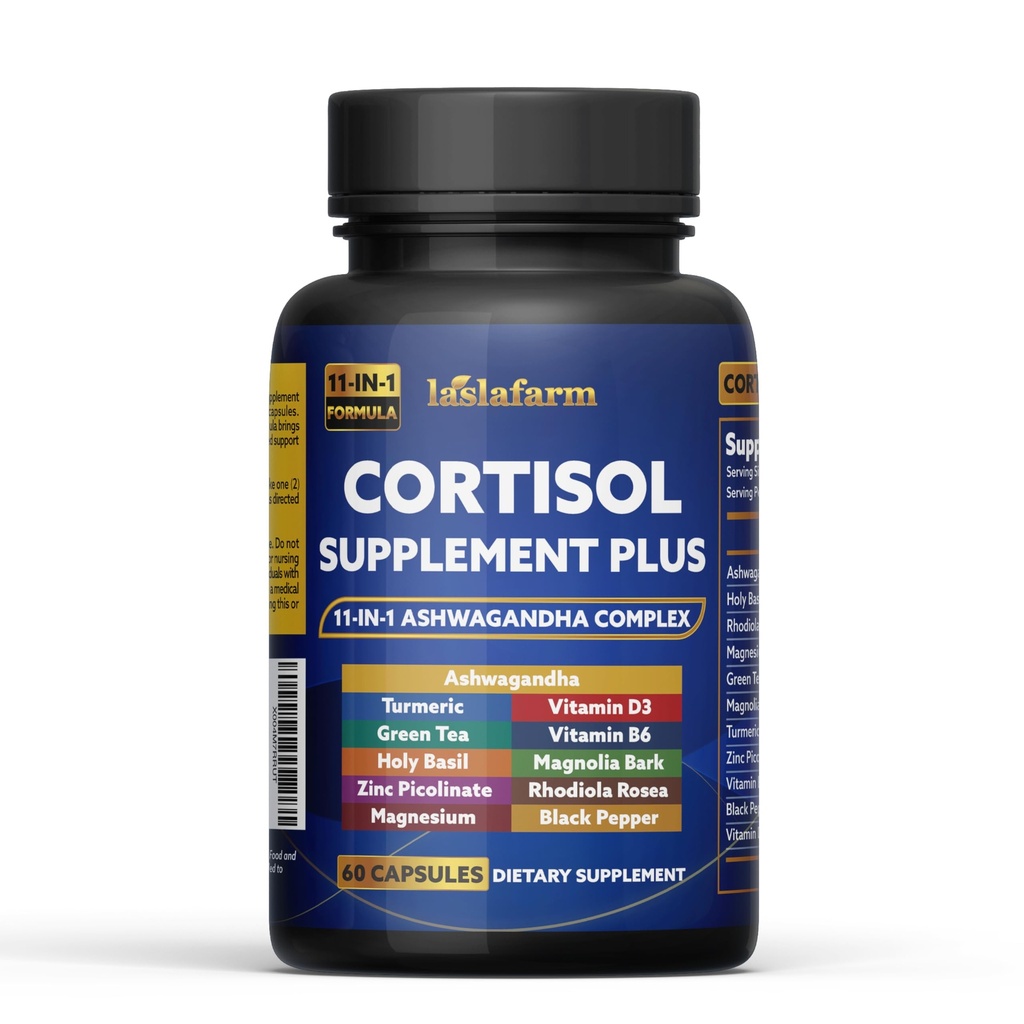 11in1 Cortisol Plus Supplement, 11in1 Ashwagandha and Natural Herbal Complex Vitamin Blend for Daily Mood, Focus and Sleep, Suitable for Women and Men 60 Capsules