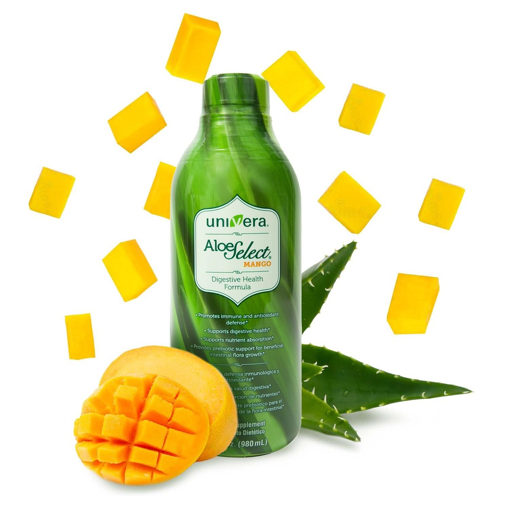 Universa Aloe Vera Juice, Preminum Organic Aloe Vera, fordøjelsesenzymer til Gut Health, immunforsvar, Prebiotisk supplement, Reducerer inflation, Mango Flavor, 30 Day Supply (33 fl oz)