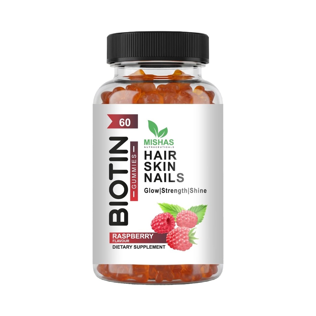 Mishas Nutraceuticals Hair Skin & Nails Gummies - Supports Healthy Hair - Vegan biotin Vitamins for Women & Men Supports Faster Hair Growth, Stronger Nails, Healthy Skin, Extra Strength 60 Counts