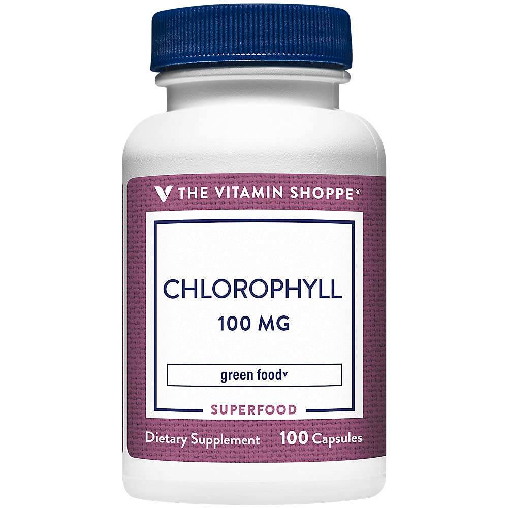 Den Vitamin Shoppe Chlorophyll 100mg - Natural Food Supplement, Green Superfood, der understøtter immunsystemet og energiproduktion, 'Natural Deodorant' (100 kapsler)