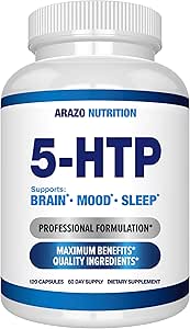 5- HTP 200 MG Plus Calcium til mad, søvn - understøtter rolig og afkølet mad - 99% høj renhed - 120 kapsler - Arazo Nutrition