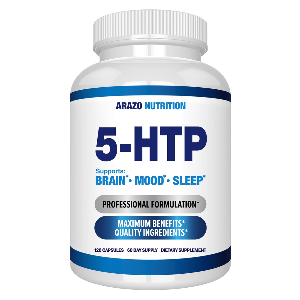 5-HTP 200 MG Per Serving Plus Calcium til mad, søvn - Understøtter rolig og afslappet mad - 99% høj renhed - 120 kapsler - Arazo Nutrition