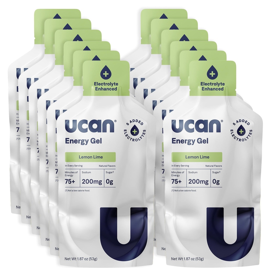 UCAN Edge Energy Gel Shots, Lemon-Lime + Electrolyte (12, 2 Ounce Packets) for Running, Training, Workouts, Fitness, Cycling, Crossfit | Sugar-Free, Vegan, & Keto Friendly Energy
