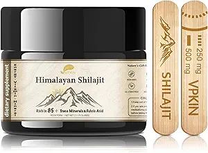 Shilajit Resin Pure Himalayan Natural Organic Shilajit Supplement med Fluvic Acid og 85-Trace Mineraler for energi, immunforsvar & Metabolisme Support, 60 Bedste
