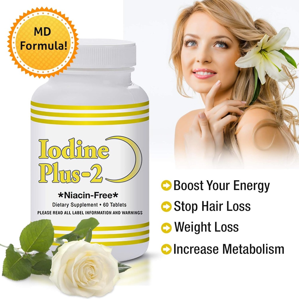 Jod Plus 2 - Thyroid M.D. 's officielle formel - 2 måneders forsyning - 60 tabletter - til Thyroid Support