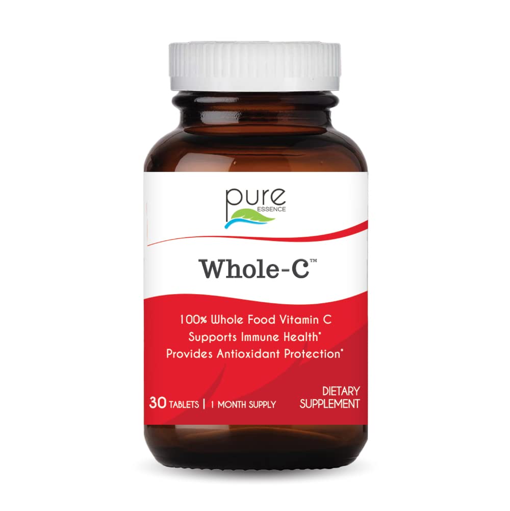 PURE VÆSENTLIGE ETIKER Whole- C hel Food Vitamin C - bedste immunforsvar - Organic & Nature Vitaminer - Immunitet Booster & Kosttilskud (30 tabletter)