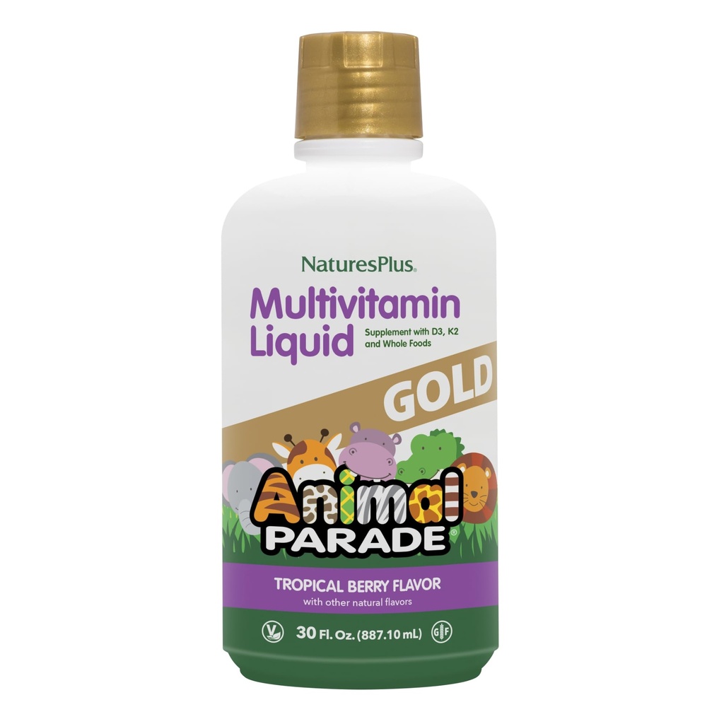 NaturesPlus Animal Parade Gold Children's Liquid Multivitamin, Natural Tropical Berry - 30 oz, Pack of 2 - Immune Support Supplement - Vegetarian, Gluten Free - 120 Total Servings