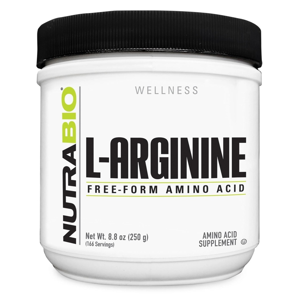 NutraBio L- arginin Supplement, 750mg - nitrogenoxid precursor, understøtter blodgennemstrømning, vaskulær sundhed, og muskelvækst, 250g