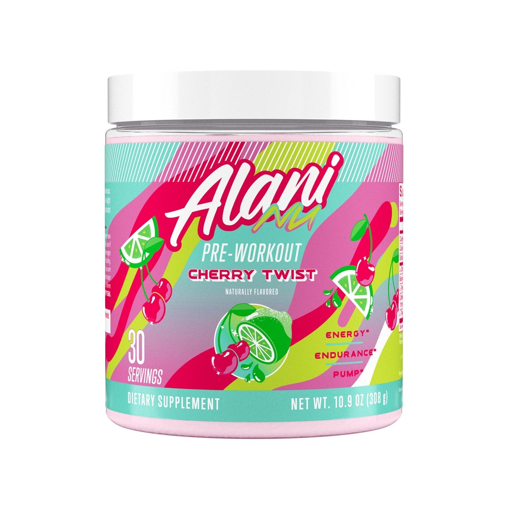 Alani Nu Pre Workout Powder Cherry Twist, Amino Energy Boost, Endurance Supplement, Sugar Free, 200mg Koffein, L- Theanine, Beta- Alanine, L- Citrullin, 30 Servere