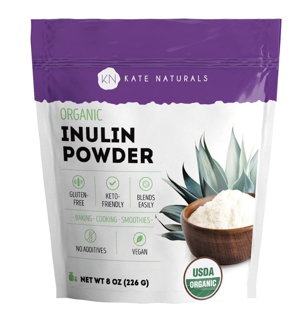 Kate Naturals Inulin Powder Organic fra Blue Agave (8oz) Opløselig Prebiotic Fiber til kaffe, Yogurt & Smoothies