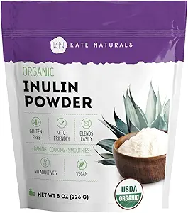 Kate Naturals Inulin Powder Organic fra Blue Agave (8oz) Opløselig Prebiotic Fiber til kaffe, Yogurt & Smoothies