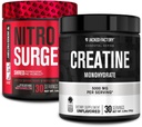 Jacked Factory NITROSURGE Shred Pre Workout Supplement (Watermelon, 30 Servere) & Creatin monohydrat pulver (Unflavored, 30 Servere)