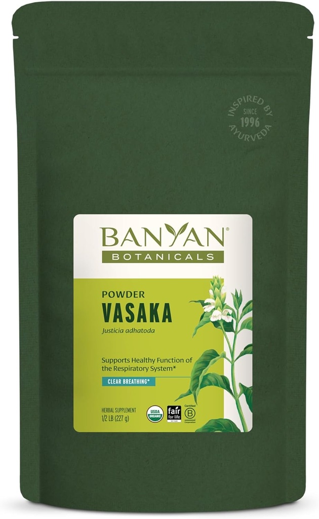 Banyan Botanicals Vasaka Powder - Certified Organic, 1 / 2 Pound - Adhatoda vasica - Understøtter korrekt funktion af Lungs og sund respiration *